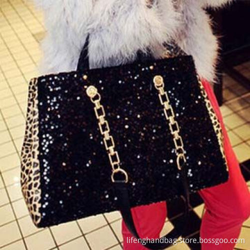 2014 fashion paillette pattern leopard print type PU women's handbag
